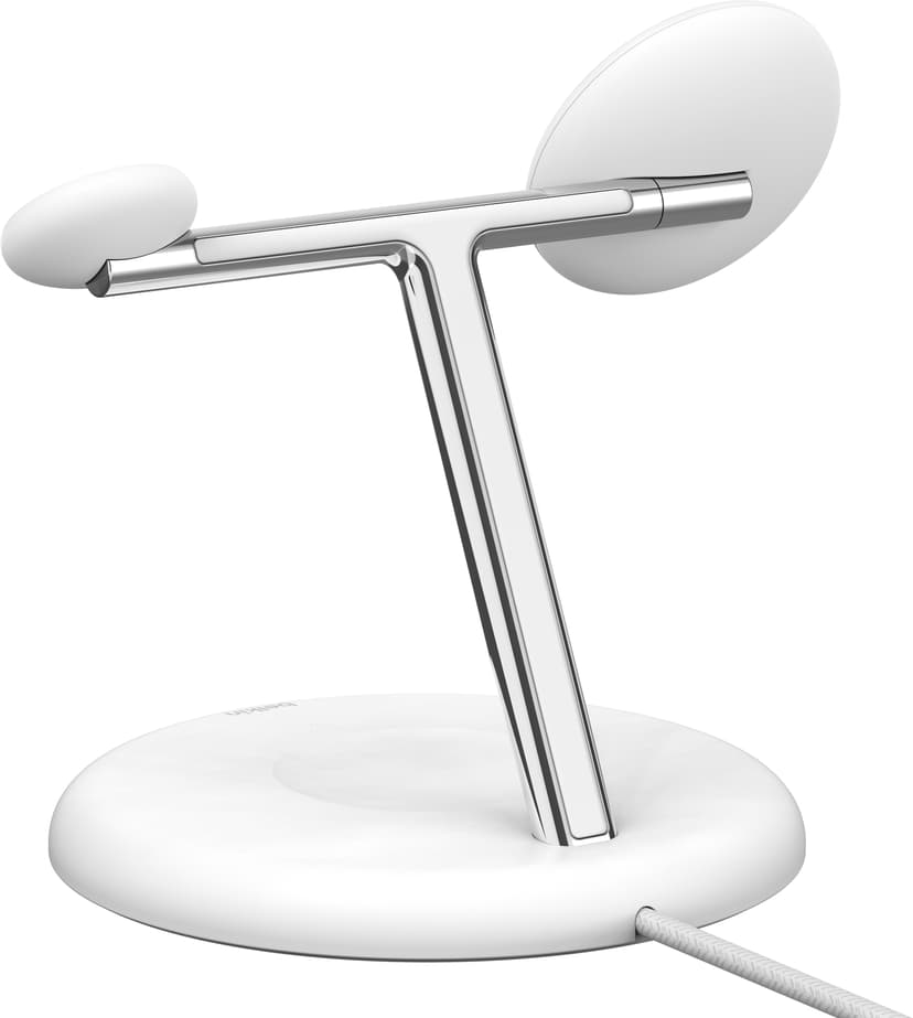 Belkin 3-in-1 Qi2 15W Magnetic Adjustable Charging Stand Valkoinen