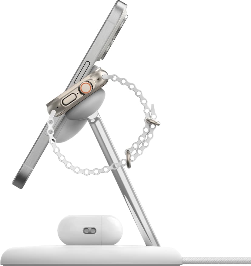 Belkin 3-in-1 Qi2 15W Magnetic Adjustable Charging Stand Valkoinen