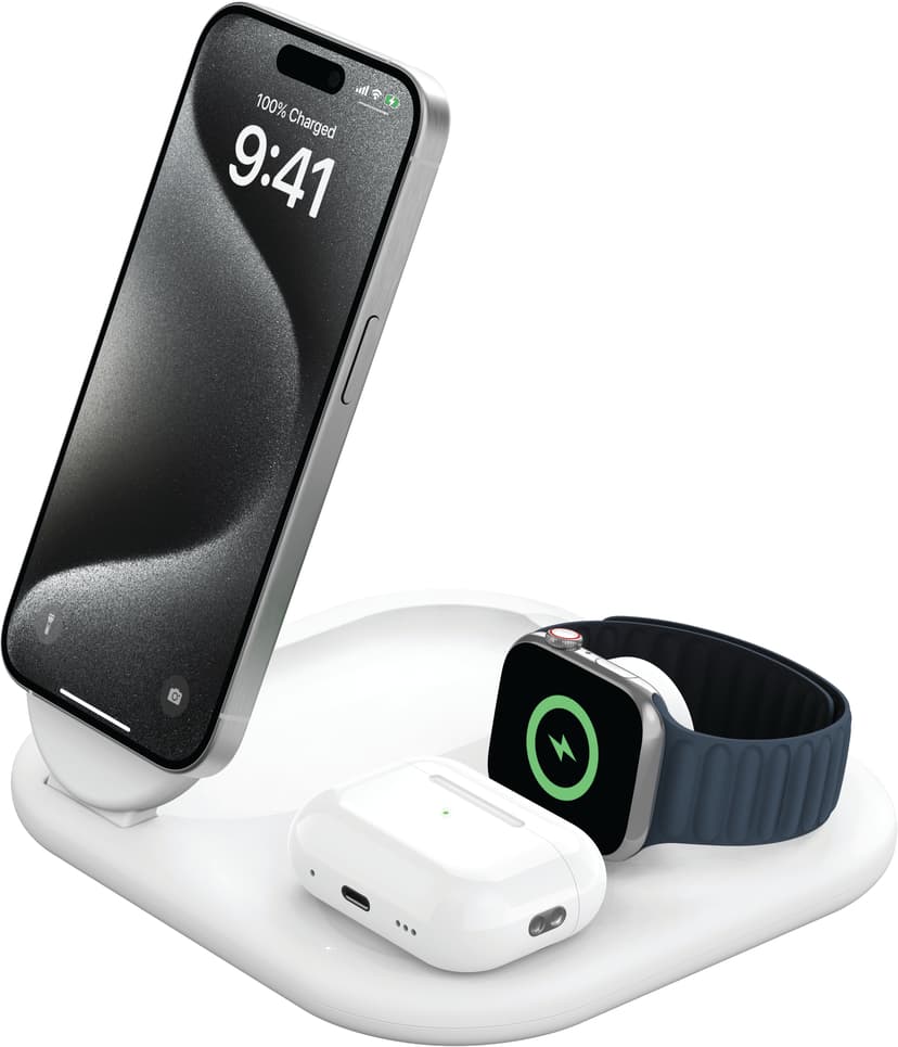 Belkin Magnetic 3-in-1 Stand Qi2 1.5m Valkoinen