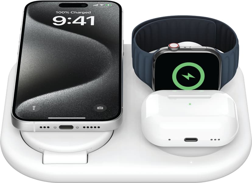 Belkin Magnetic 3-in-1 Stand Qi2 1.5m Valkoinen