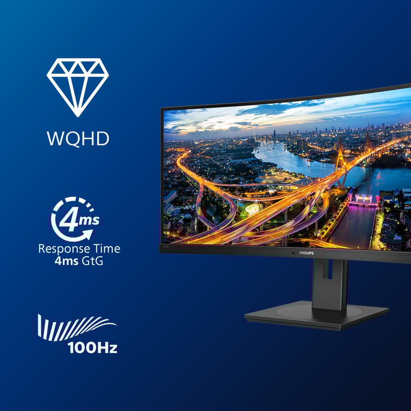 Philips B Line 346B1C/00 computer monitor 86,4 cm (34") 3440 x 1440 Pixels Quad HD LCD Zwart 34" 3440 x 1440pixels VA 21:9 100Hz