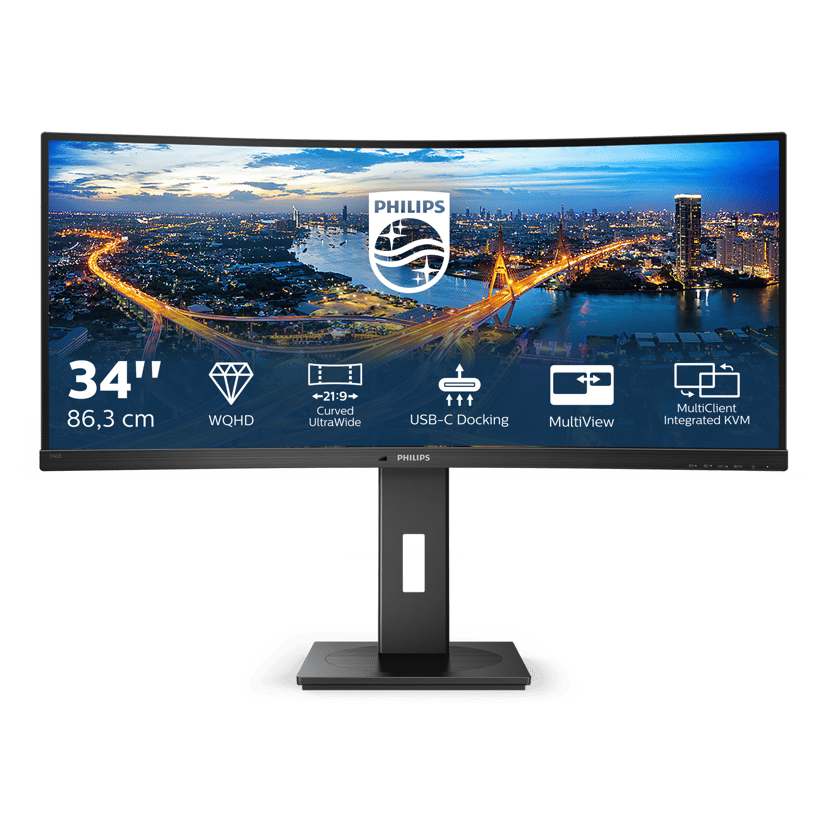 Philips B Line 346B1C/00 computer monitor 86,4 cm (34") 3440 x 1440 Pixels Quad HD LCD Zwart 34" 3440 x 1440pixels VA 21:9 100Hz