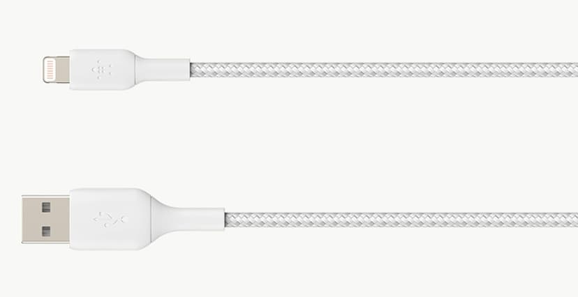 Belkin Lightning Till USB-A Kabel Flätad 1m Vit