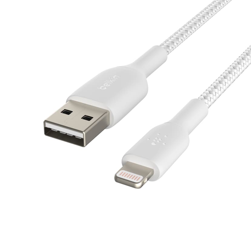 Belkin Lightning To USB-A Cable Braided 1m Valkoinen