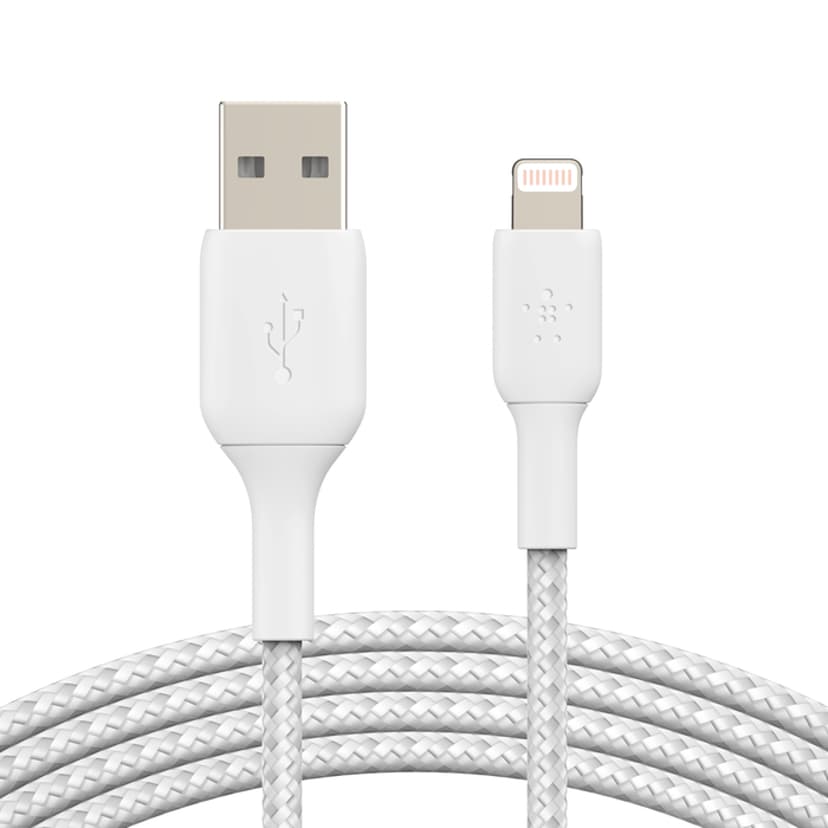 Belkin Lightning Till USB-A Kabel Flätad 1m Vit