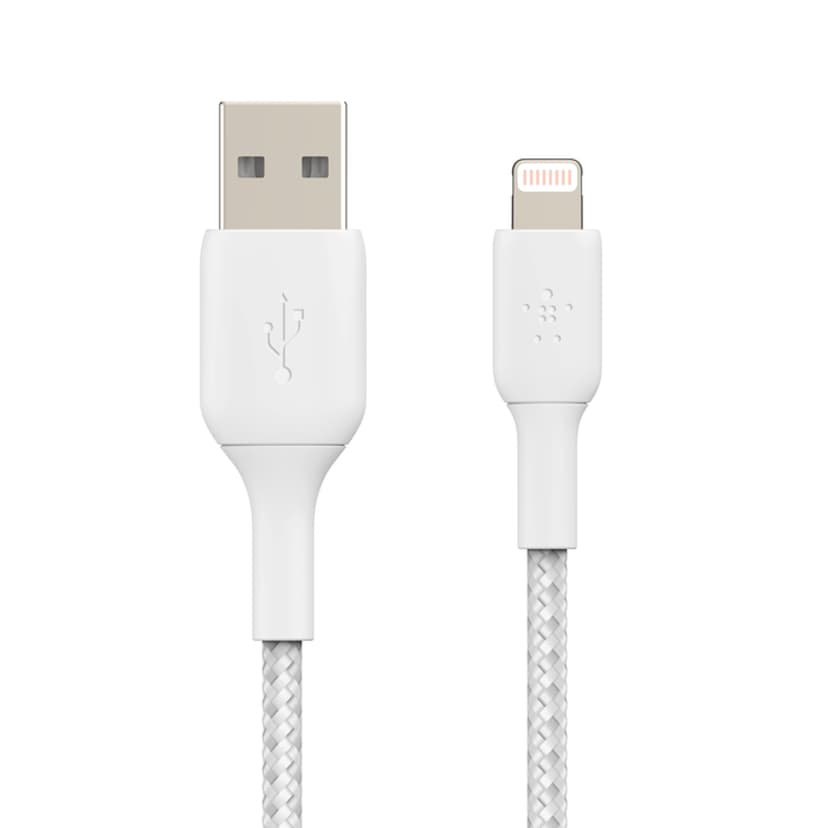 Belkin Lightning Till USB-A Kabel Flätad 1m Vit