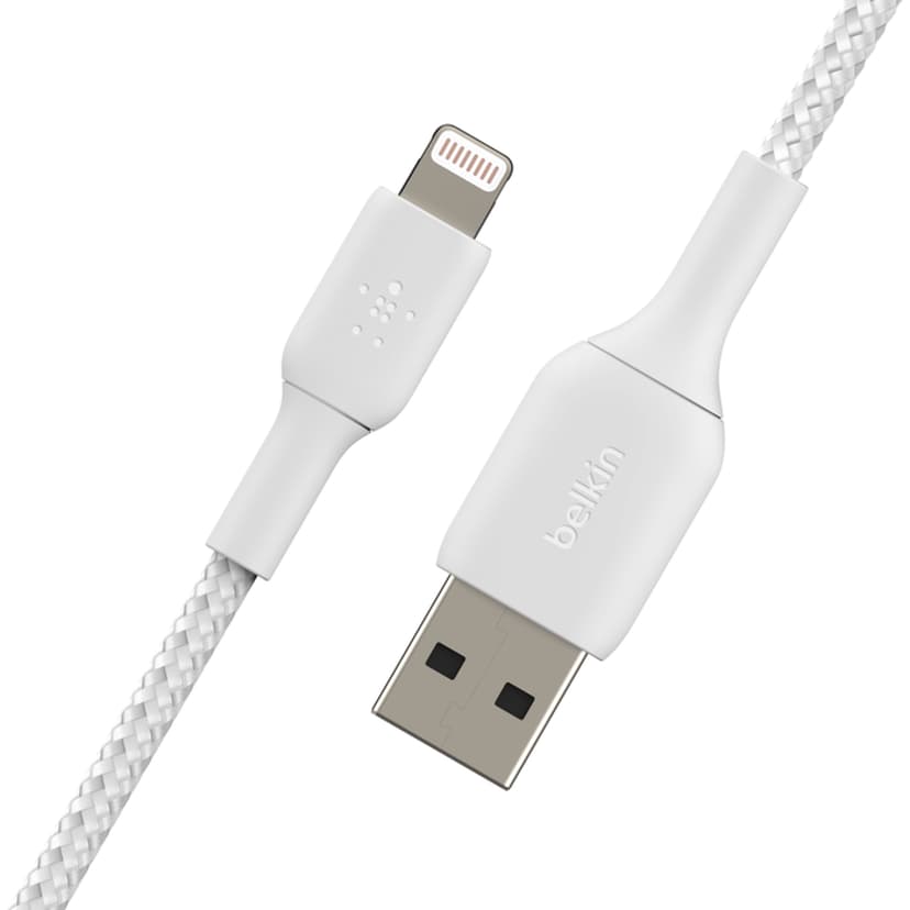 Belkin Lightning Till USB-A Kabel Flätad 1m Vit
