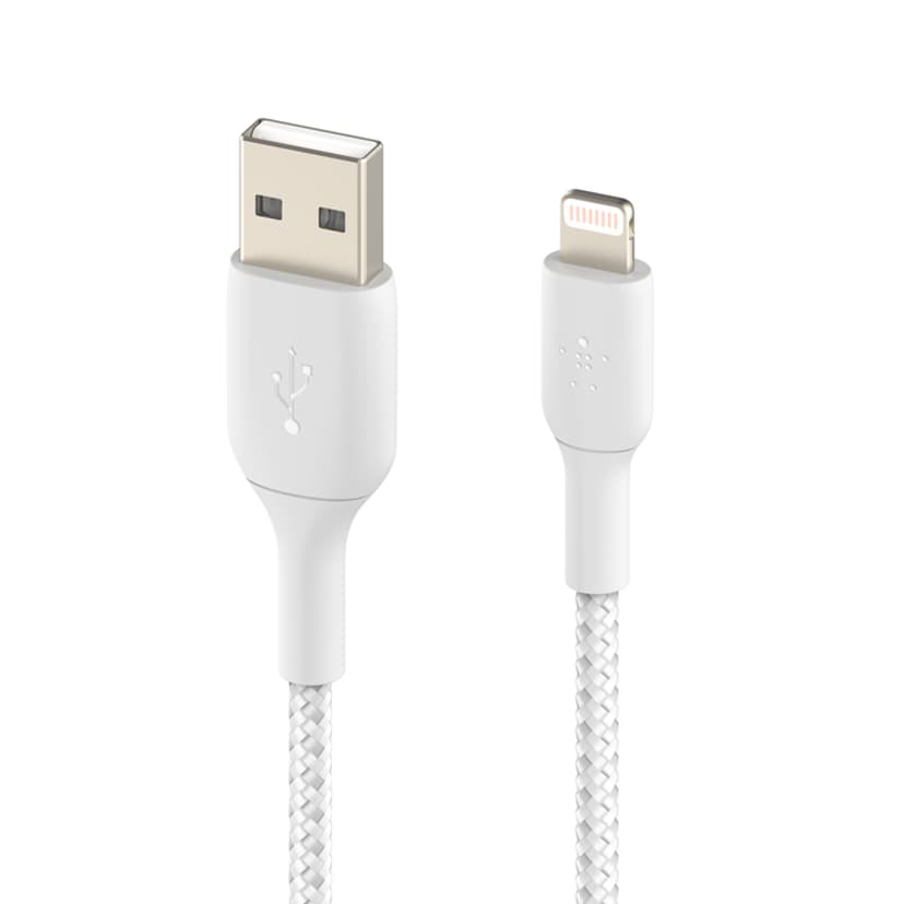 Belkin Lightning Till USB-A Kabel Flätad 1m Vit