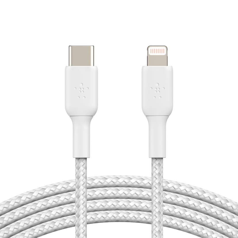 Belkin Lightning To USB-C Cable Braided 1m Valkoinen