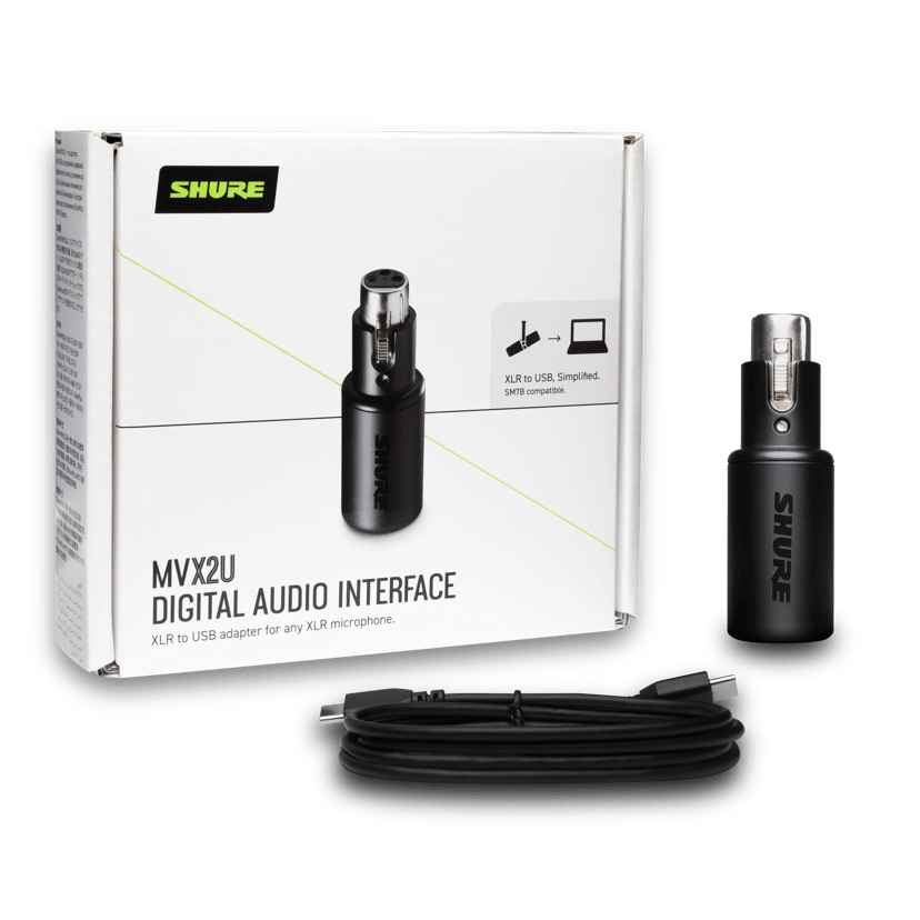 Shure MVX2U audiotallennuksen liittymä