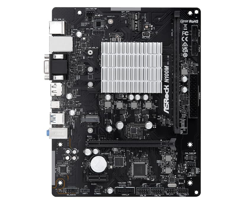 ASRock N100M ei saatavilla (integroitu CPU) mikro ATX ei saatavilla (integroitu CPU) Micro-ATX