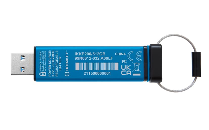 Kingston Technology IronKey Keypad 200 USB-muisti 512 GB USB A-tyyppi 3.2 Gen 1 (3.1 Gen 1) Sininen 512GB USB-A Sininen