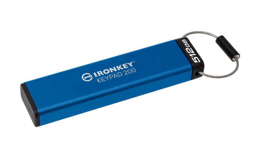Kingston Technology IronKey 512GB Keypad 200, FIPS 140-3 Lvl 3 (aangevraagd) AES-256 versleuteld 512GB USB-A Blauw