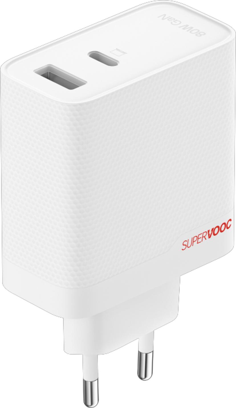 OnePlus SUPERVOOC 80W Dual Ports GaN Power Adapter Hvit