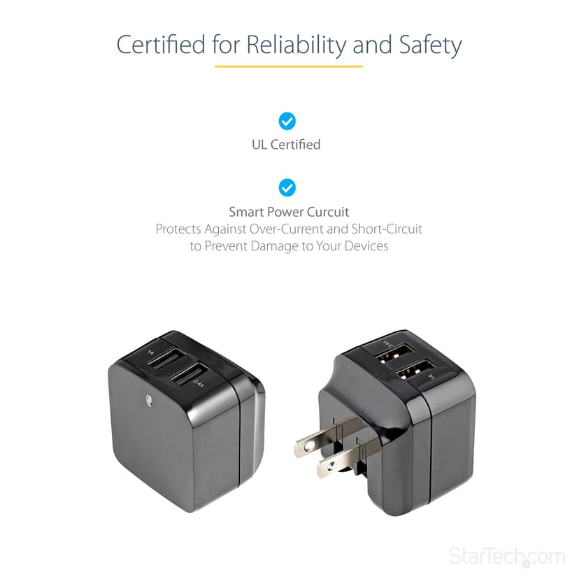 Startech Dual Port USB Wall Charger 17W/3.4A Zwart