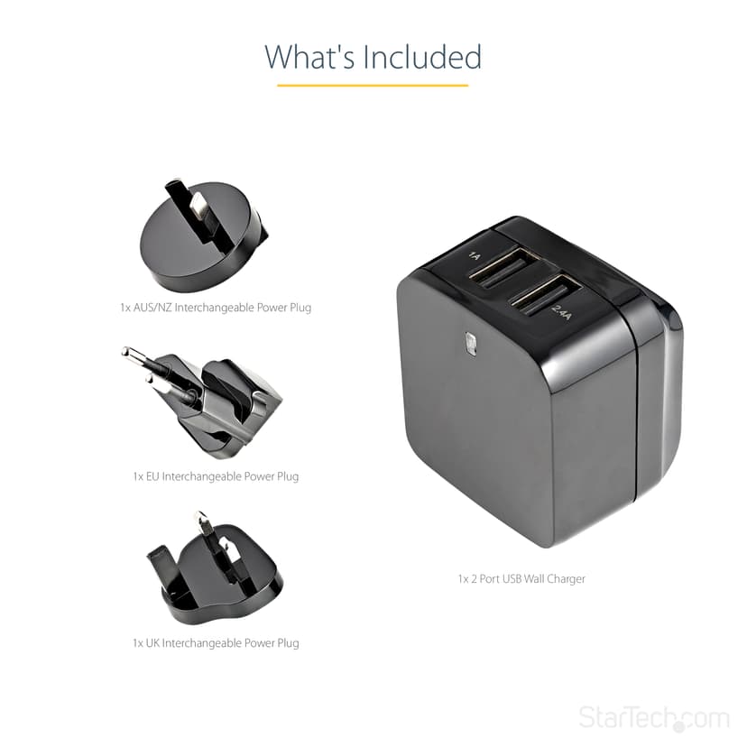 Startech Dual Port USB Wall Charger 17W/3.4A Zwart