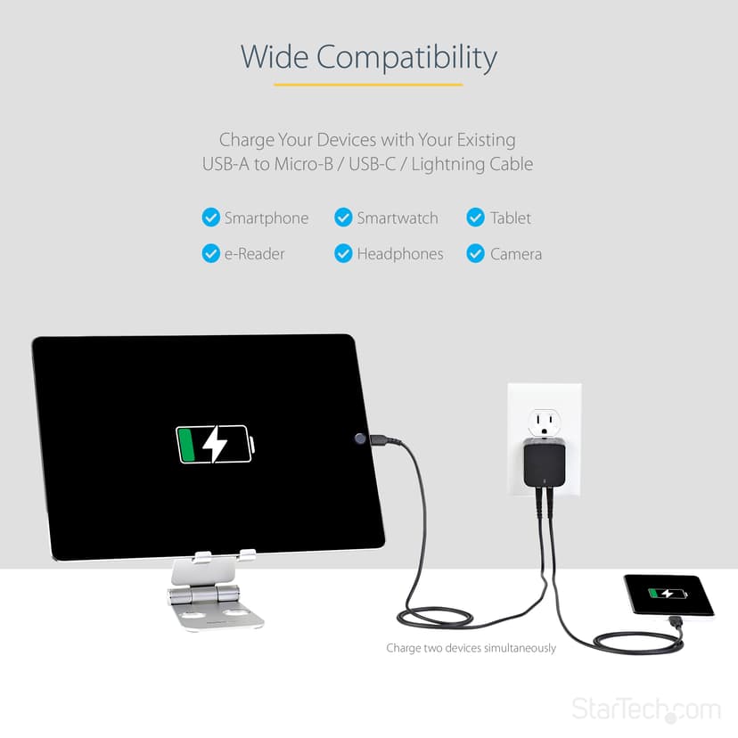 Startech Dual Port USB Wall Charger 17W/3.4A Zwart