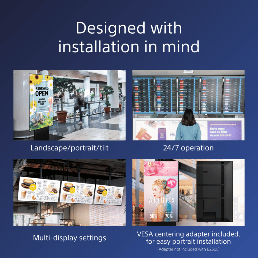 Sony FW-85BZ40L informasjonsskjerm Digital skiltingstavle (flatskjerm) 2,16 m (85") LCD Wi-Fi 650 cd/m² 4K Ultra HD Sort Android 24/7 85" VA 650cd/m² 3840 x 2160pixels