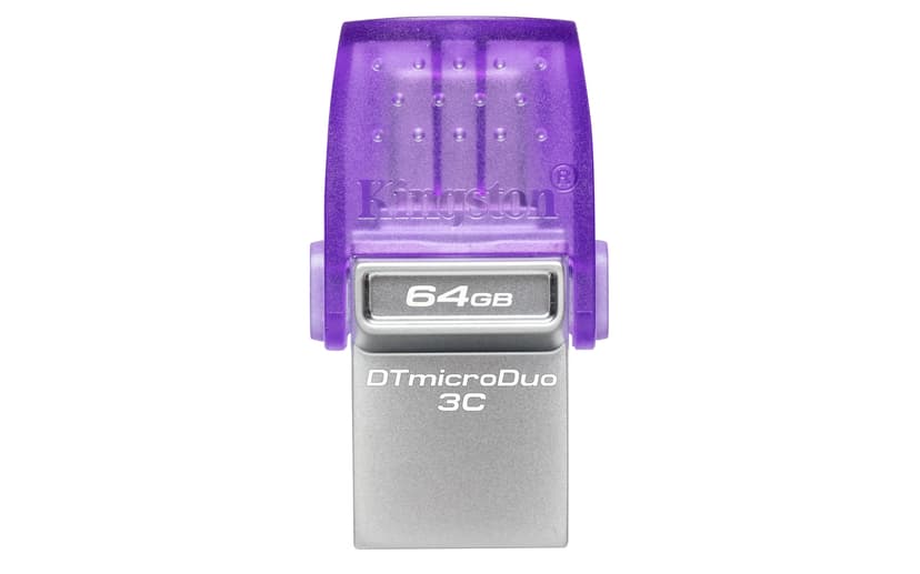 Kingston Technology DataTraveler 64GB microDuo 3C 200 MB/s dubbele USB-A + USB-C 64GB USB Type-A / USB Type-C Paars, Roestvrijstaal