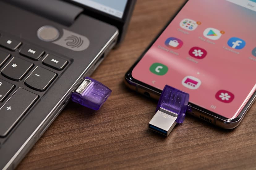 Kingston Technology DataTraveler 256GB microDuo 3C 200 MB/s dubbele USB-A + USB-C 256GB USB Type-A / USB Type-C Roestvrijstaal, Paars