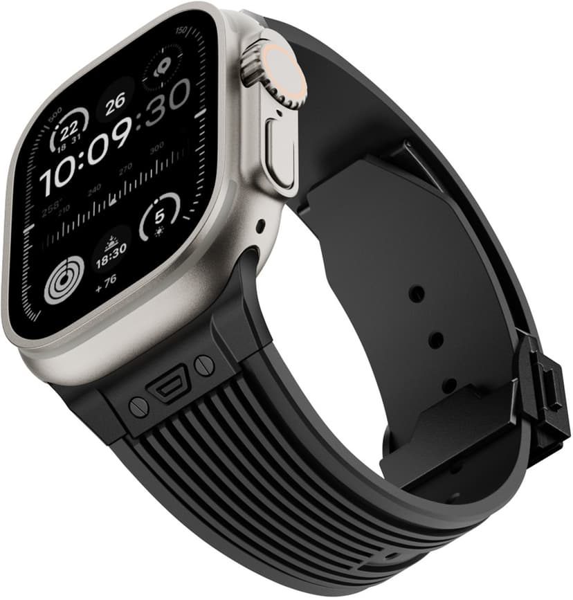 Cirafon Silikoniranneke Apple Watch -älykellolle (42/44/45/49 mm), jossa on taittolukko