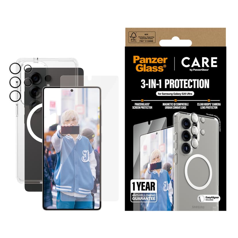 Panzerglass CARE 3-in-1 Bundle Samsung Galaxy S25 Ultra Läpinäkyvä
