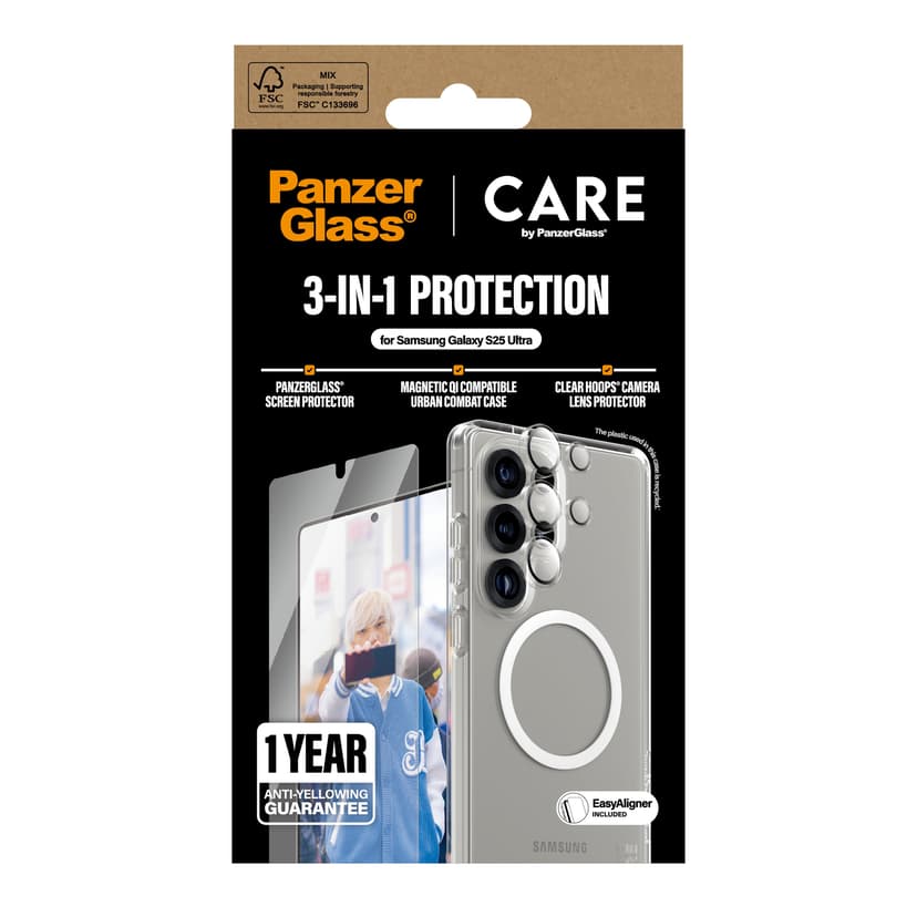 Panzerglass CARE 3-in-1 Bundle Samsung Galaxy S25 Ultra Transparant