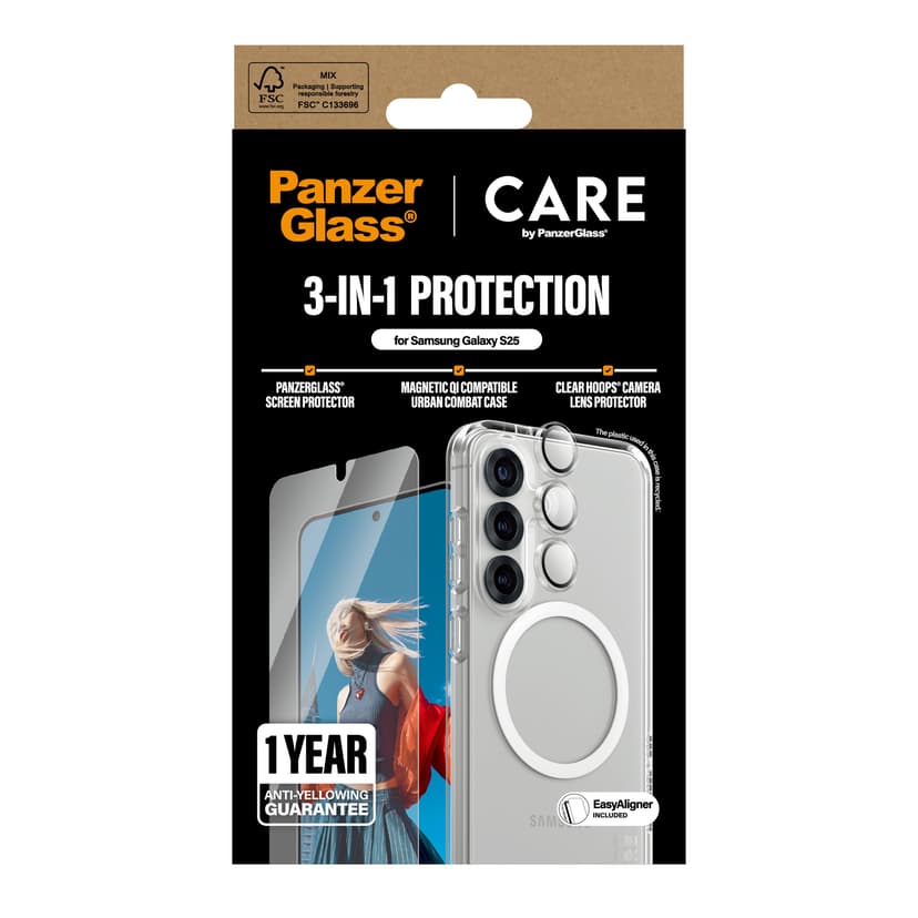 Panzerglass CARE 3-in-1 Bundle Samsung Galaxy S25 Läpinäkyvä