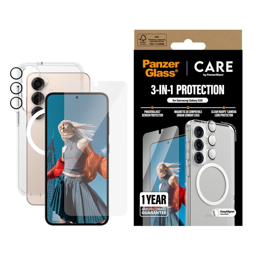 Panzerglass CARE 3-in-1 Bundle Samsung Galaxy S25 Läpinäkyvä