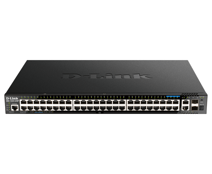 D-Link DGS-1520-52MP nätverksswitchar hanterad L3 Gigabit Ethernet (10/100/1000) Strömförsörjning via Ethernet (PoE) stöd 1U Svart