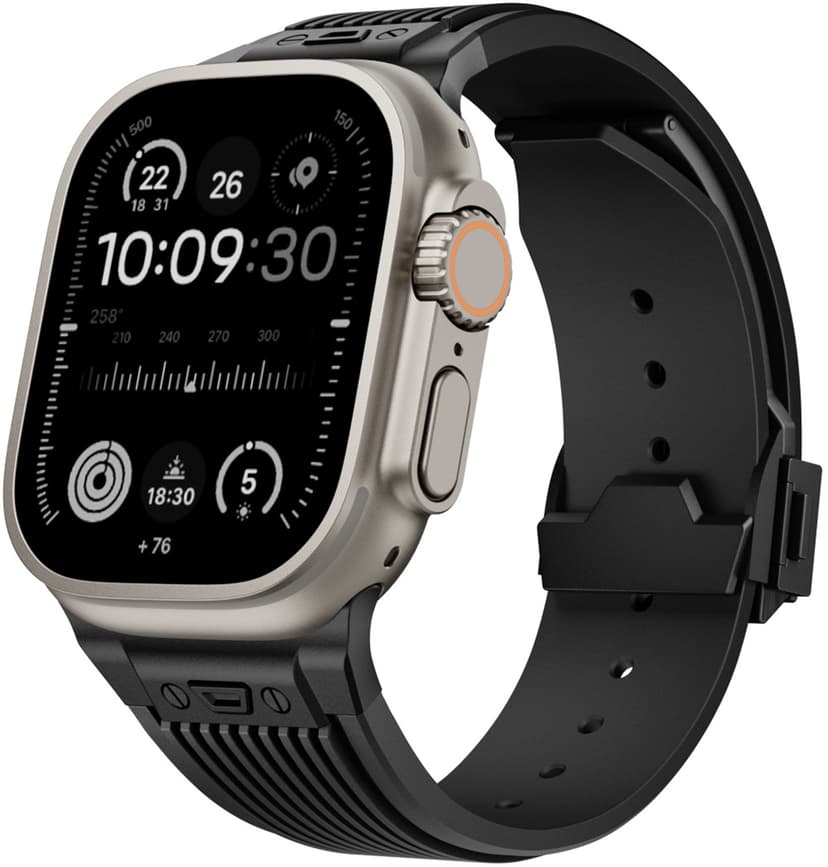 Cirafon Silikoniranneke Apple Watch -älykellolle (42/44/45/49 mm), jossa on taittolukko