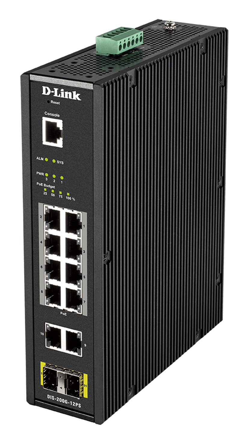 D-Link DIS-200G-12PS nätverksswitchar hanterad L2 Gigabit Ethernet (10/100/1000) Strömförsörjning via Ethernet (PoE) stöd Svart