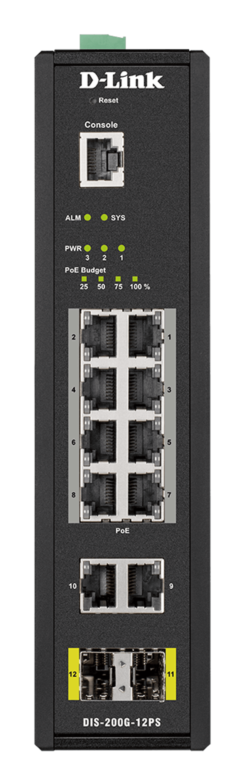 D-Link DIS-200G-12PS nätverksswitchar hanterad L2 Gigabit Ethernet (10/100/1000) Strömförsörjning via Ethernet (PoE) stöd Svart