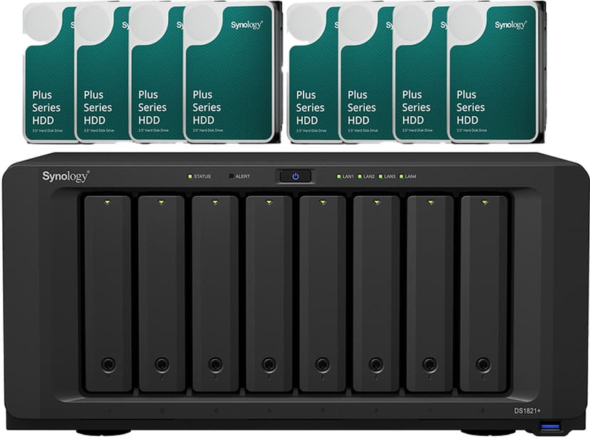 Synology DS1821+ met 8 vooraf geïnstalleerde 8TB-schijven (64TB)