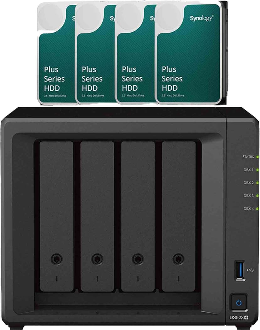Synology DS923+ med 4 forudinstallerede 4TB diske (16TB)