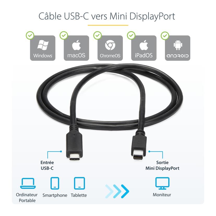 Startech 1m / 3 ft USB-C to Mini DisplayPort Cable 1m USB-C Mini DisplayPort Zwart