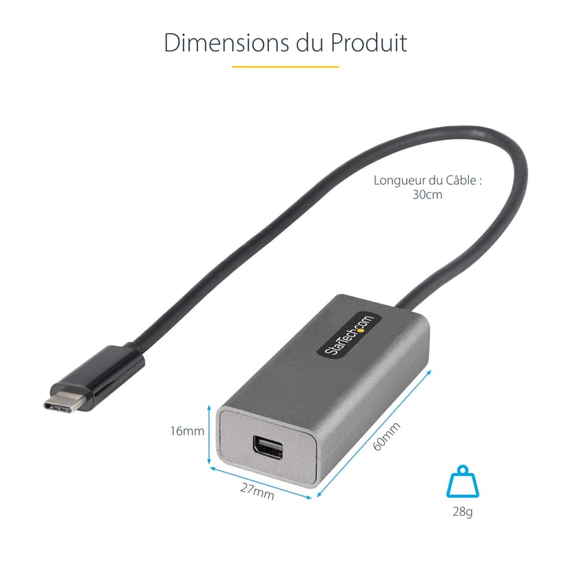 Startech StarTech.com USB C till Mini DisplayPort-adapter - 4K 60 Hz USB-C till mDP-dongel - USB Type-C till mDP-skärm - Videokonverterare - Fungerar med TB3 - 30 cm ansluten kabel - Uppgraderad version av CDP2MDP