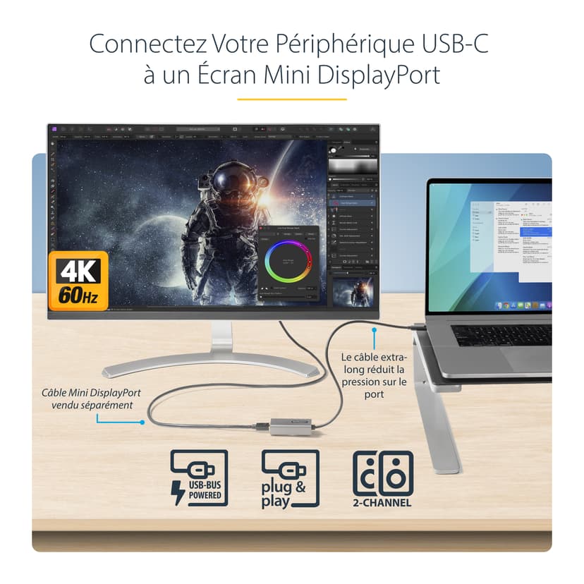 Startech StarTech.com USB C till Mini DisplayPort-adapter - 4K 60 Hz USB-C till mDP-dongel - USB Type-C till mDP-skärm - Videokonverterare - Fungerar med TB3 - 30 cm ansluten kabel - Uppgraderad version av CDP2MDP