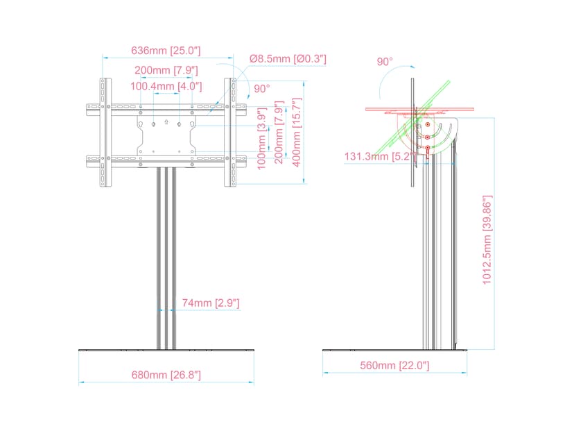 Multibrackets M Floorstand Column Pro MBFSC1U 90 Tilt Up