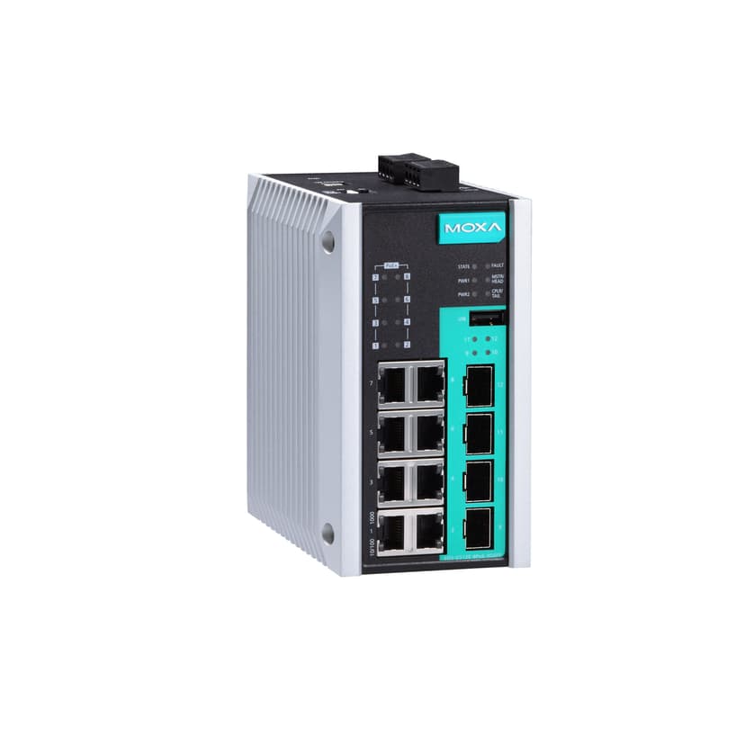 Moxa EDS-G512E-8POE-4GSFP 12-porttinen teollisuustason ei-hallittu PoE-kytkin