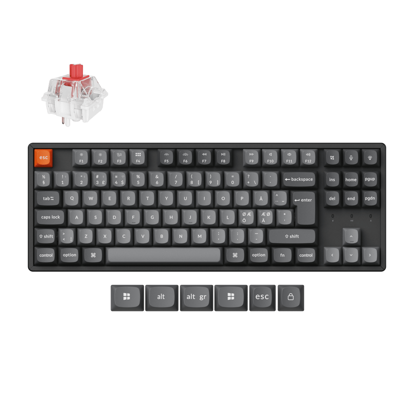 Keychron K8 Max 80% WL Tri-Mode HS Kablet og trådløs Keychron Super Red Nordisk