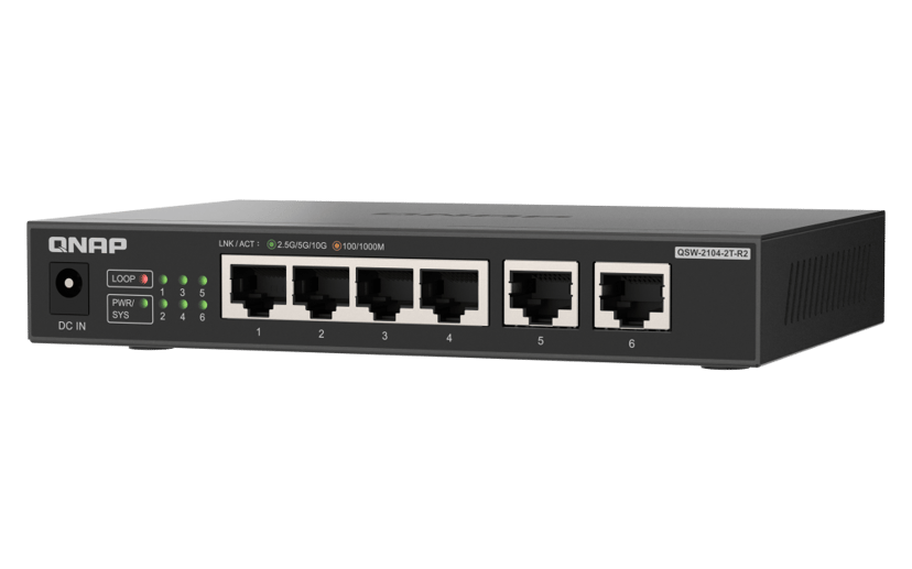 QNAP QSW-2104-2T-R2 nätverksswitchar Ohanterad 10G Ethernet (100/1000/10000) Skrivbord Svart