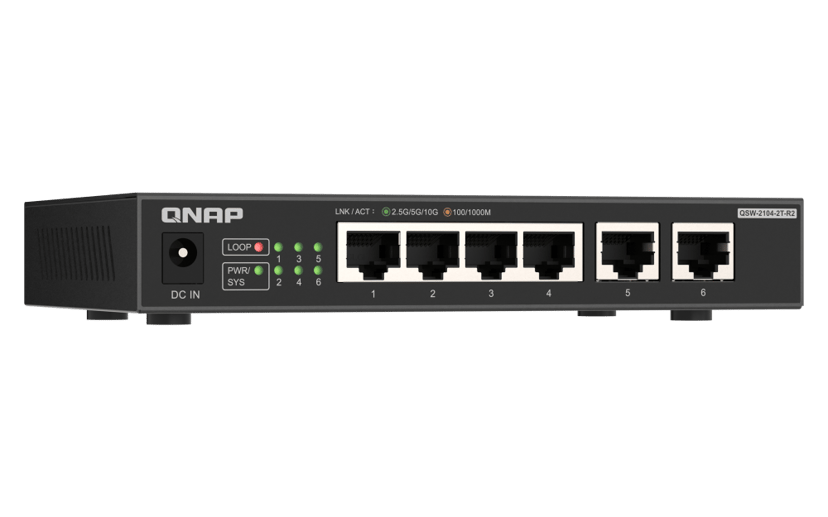 QNAP QSW-2104-2T-R2 nätverksswitchar Ohanterad 10G Ethernet (100/1000/10000) Skrivbord Svart