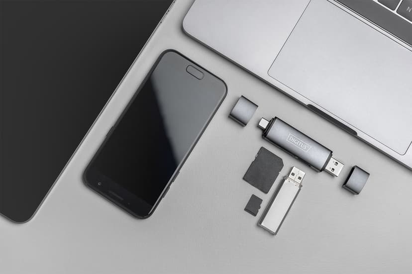 Digitus DA-70886 kortinlukija USB 3.2 Gen 1 (3.1 Gen 1) Type-A/Type-C Alumiini