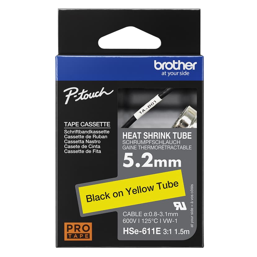 Brother Tape Krympslang 5,2mm HSe-611E Svart/Gul