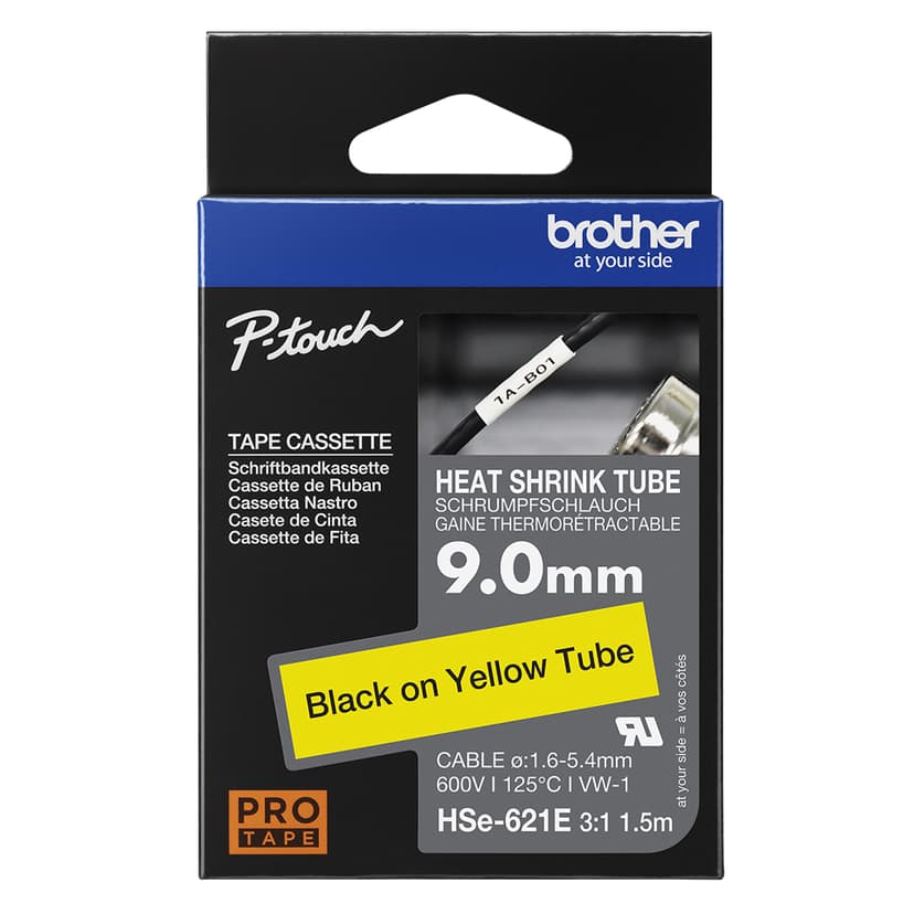 Brother Tape Krympslang 9mm HSe-621E Svart/Gul