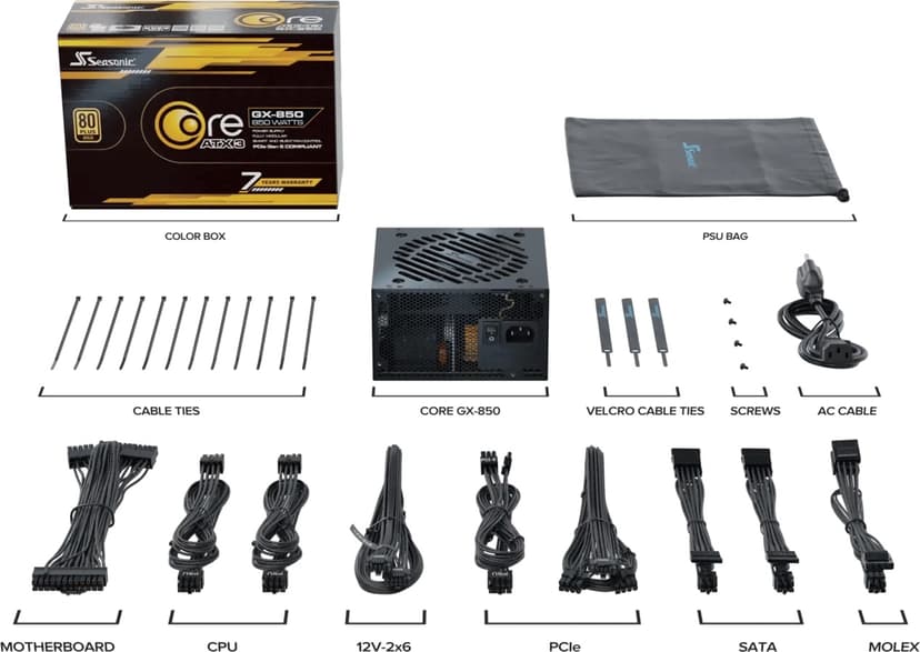 Seasonic Core GX V2 ATX 3.1 850W ATX PS2 80+ Gold Nätaggregat