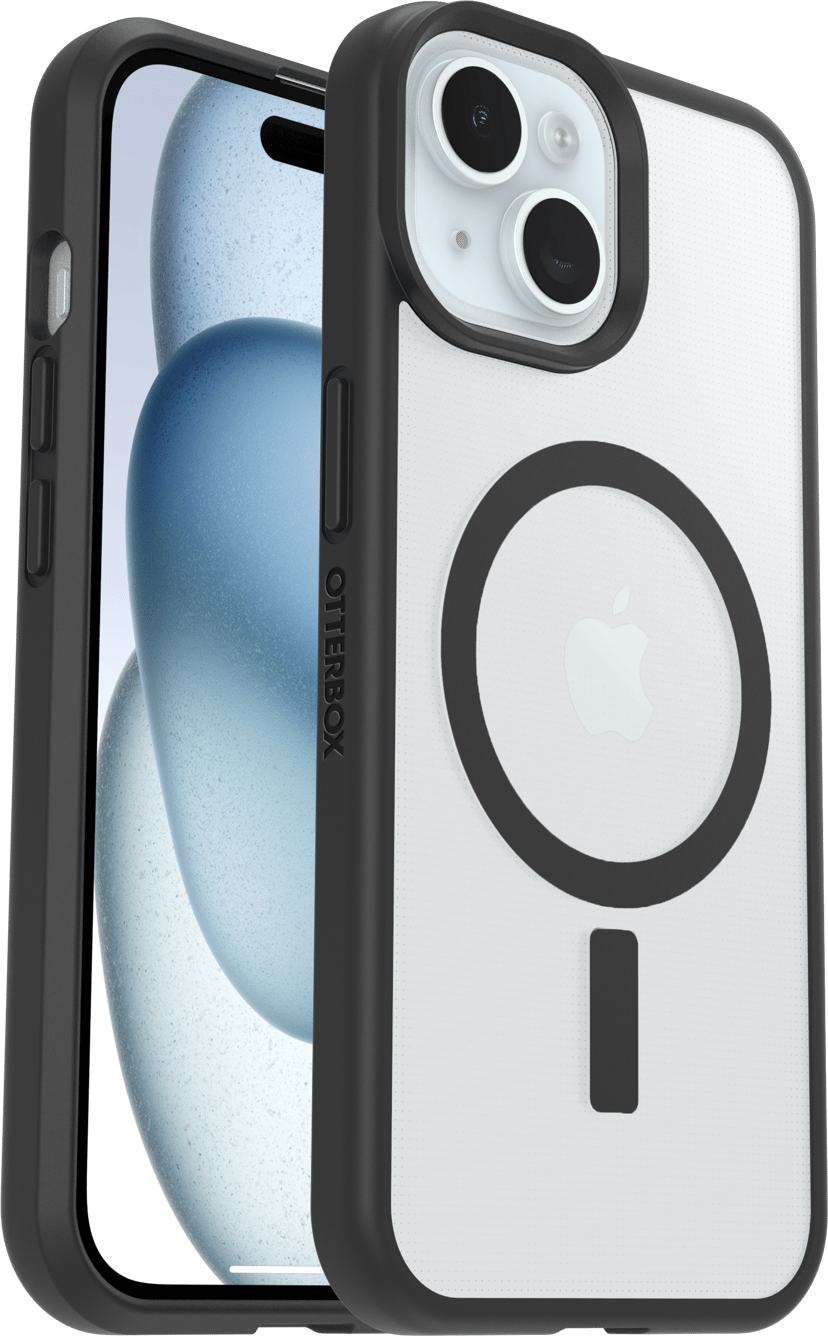 Otterbox React MagSafe Series iPhone 13, iPhone 14, iPhone 15, iPhone 16e, iPhone 17e Gjennomsiktig, Svart