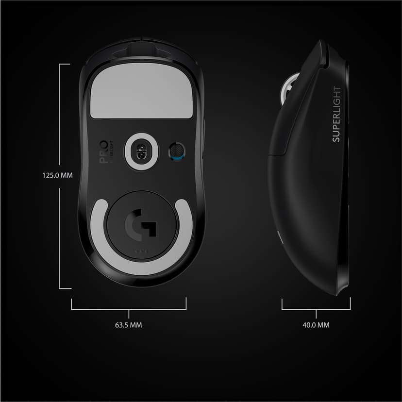 Logitech Pro X Superlight Gaming RF kabel-fri Mus Svart
