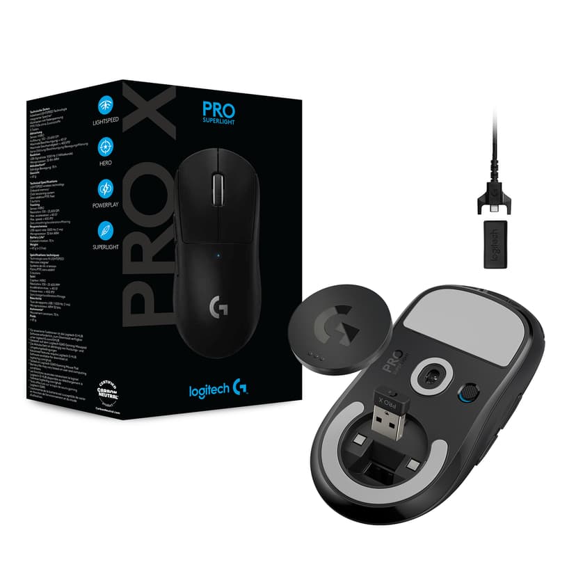 Logitech Pro X Superlight Gaming RF kabel-fri Mus Svart